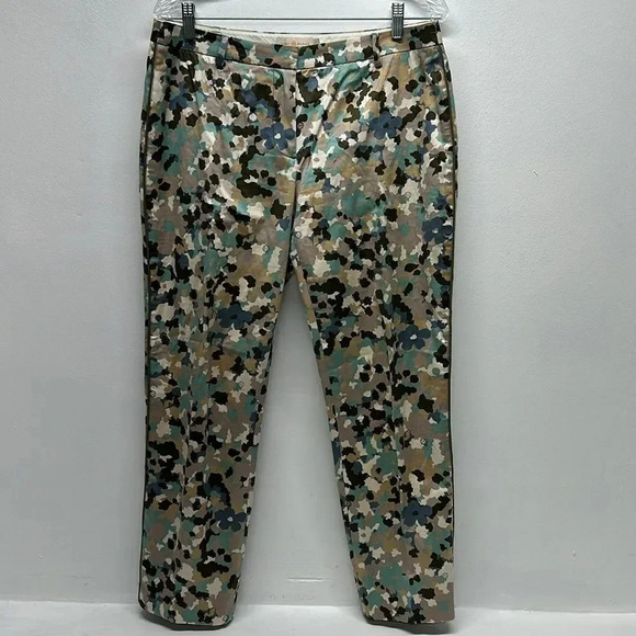 Tory Burch Dress Pants Floral Camouflage Colorful Cotton Stretch Logo Size 8 - Picture 1 of 12